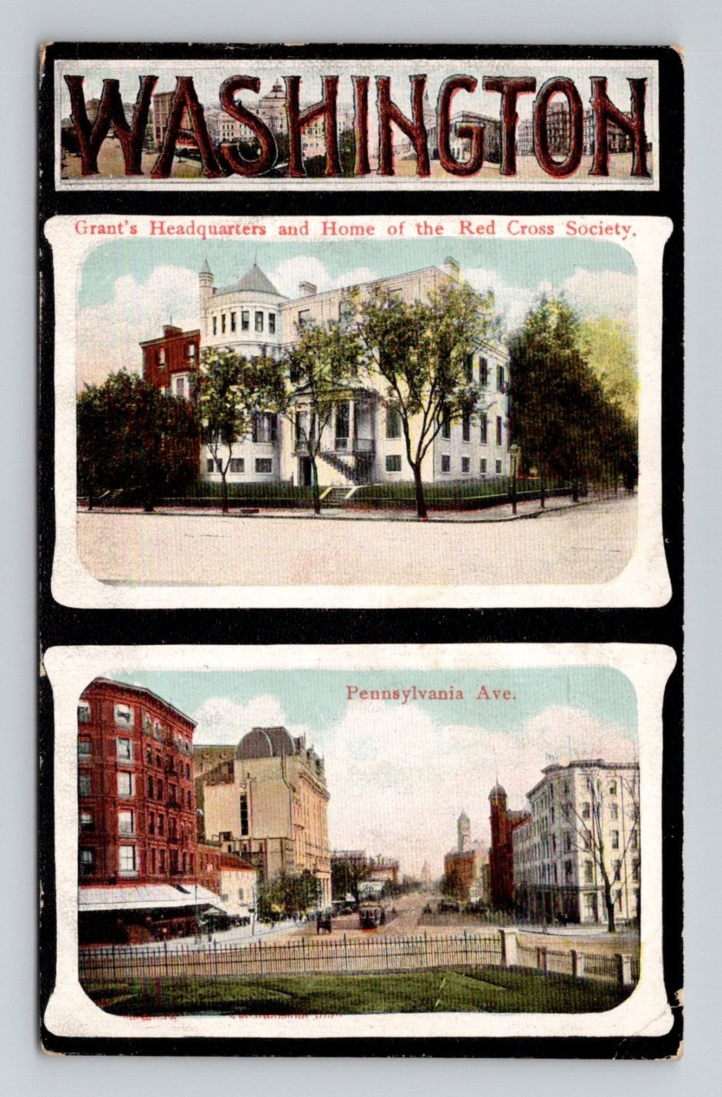 Postcard Red Cross & Pennsylvania Ave Washington DC, Antique N14