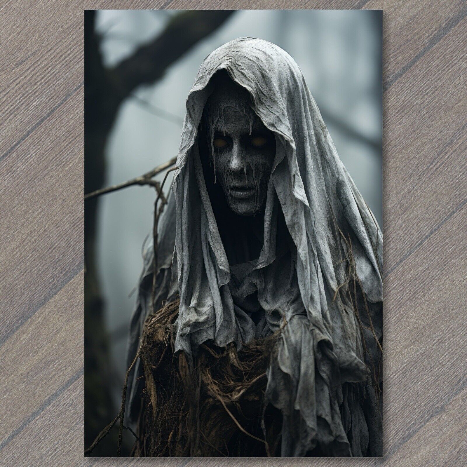 POSTCARD Eerie Woods hooded woman blank face lurking mysteriously shadows 🌲👤🍃