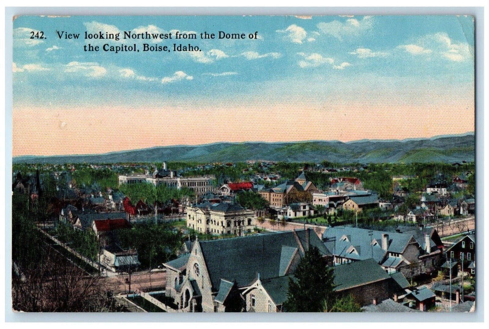 Boise Idaho Postcard View Looking Northwest Dome Capitol Aerial View 1913 Posted