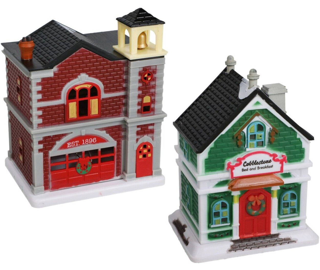 Christmas Winter Village Building 2 Pack Fire Station And Bed & Breakfast Inn