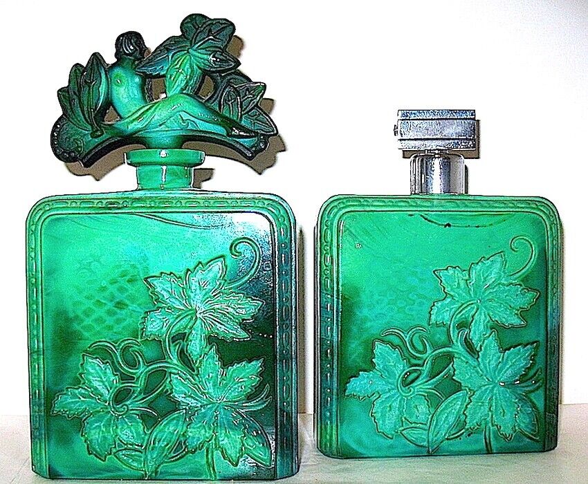 Czech 30's Art Glass Perfume Bottle Set - Bottle w Nude Stopper & Atomizer