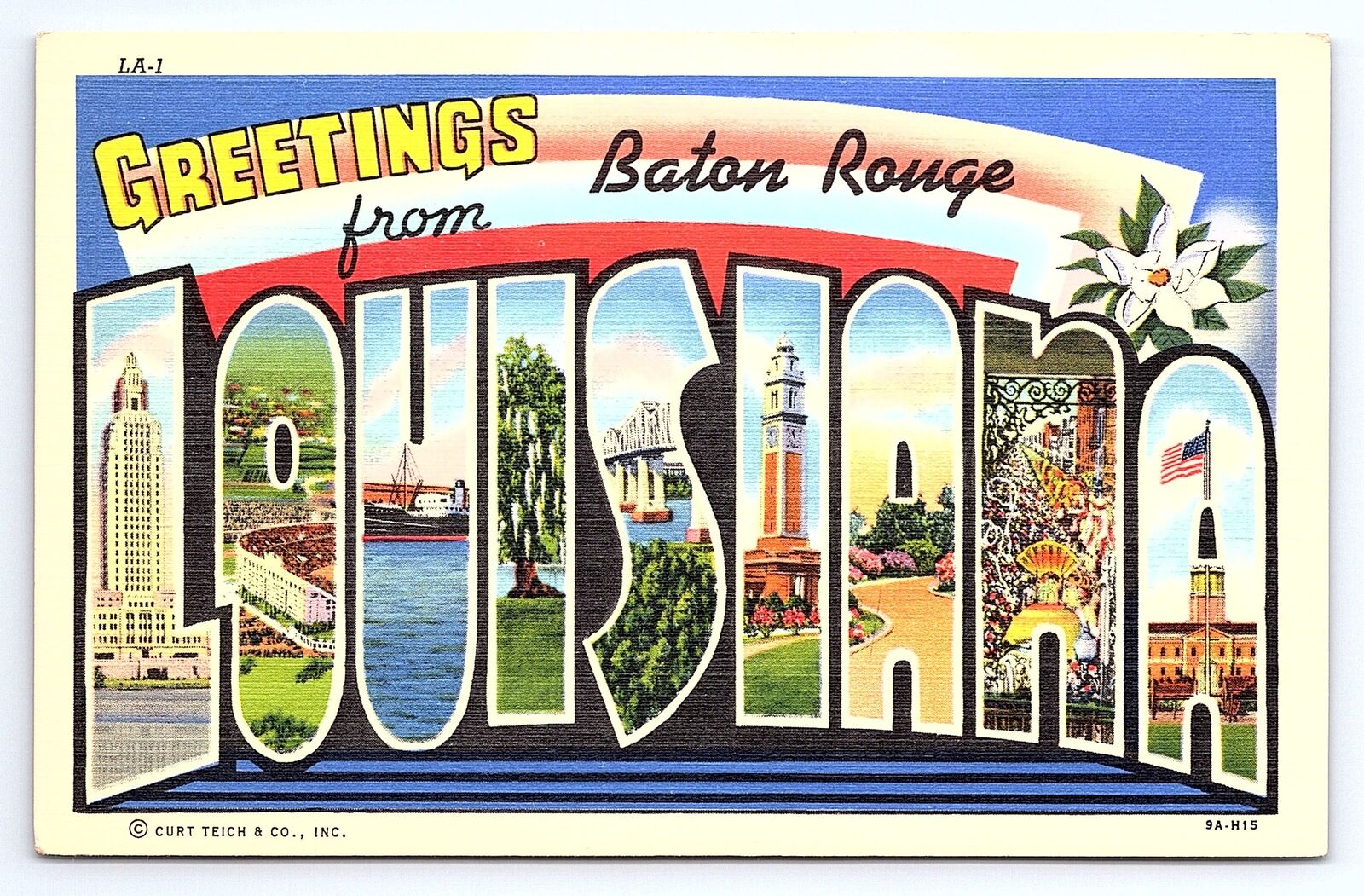 Postcard Greetings From Baton Rouge Louisiana Large Letter Curt Teich