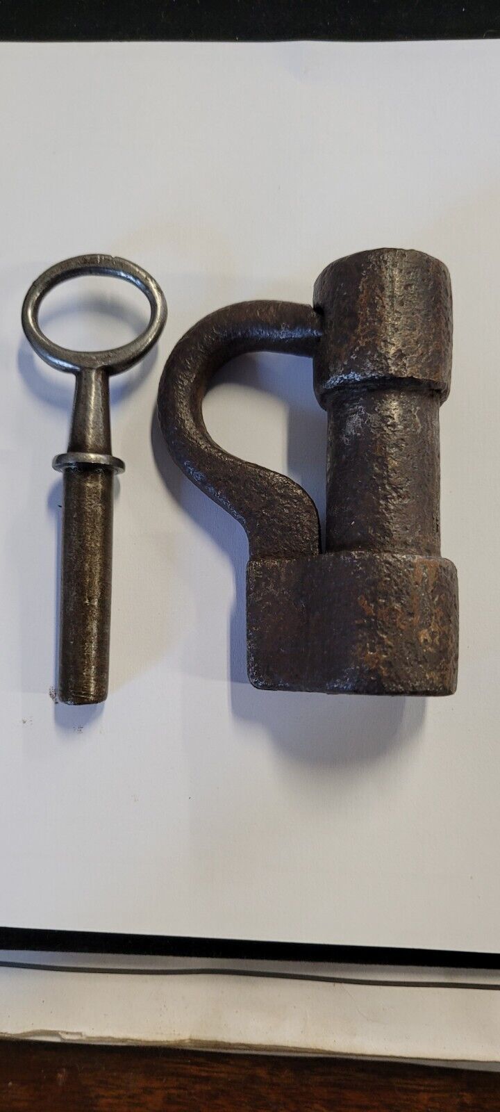 Large Working Antique Barrel Lock w/ Screw Key, Hand Forged