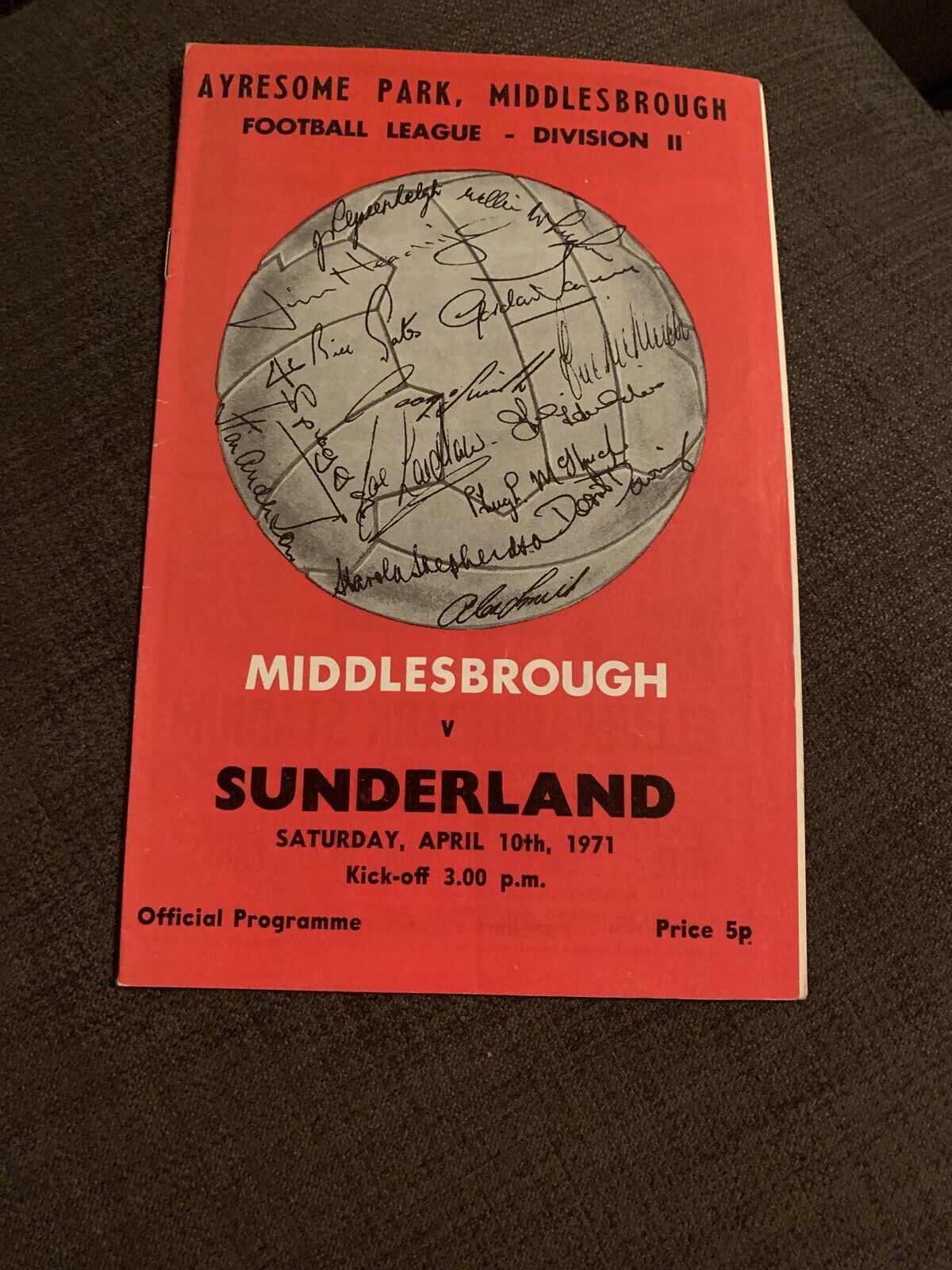 1971 Middlesborough V Sunderland Football Programme