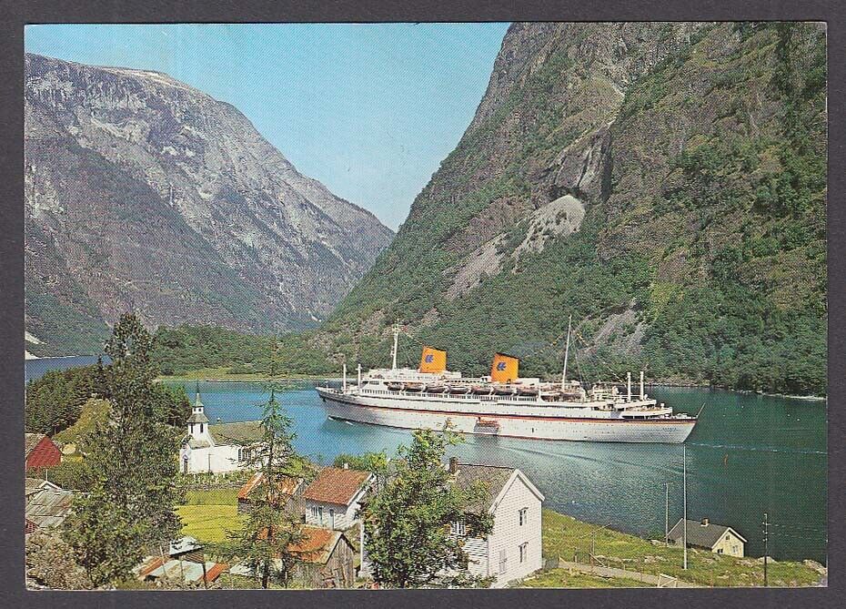 Norddeutscher Lloyd MS Europa in Naeroyfjord Norway postcard 1977