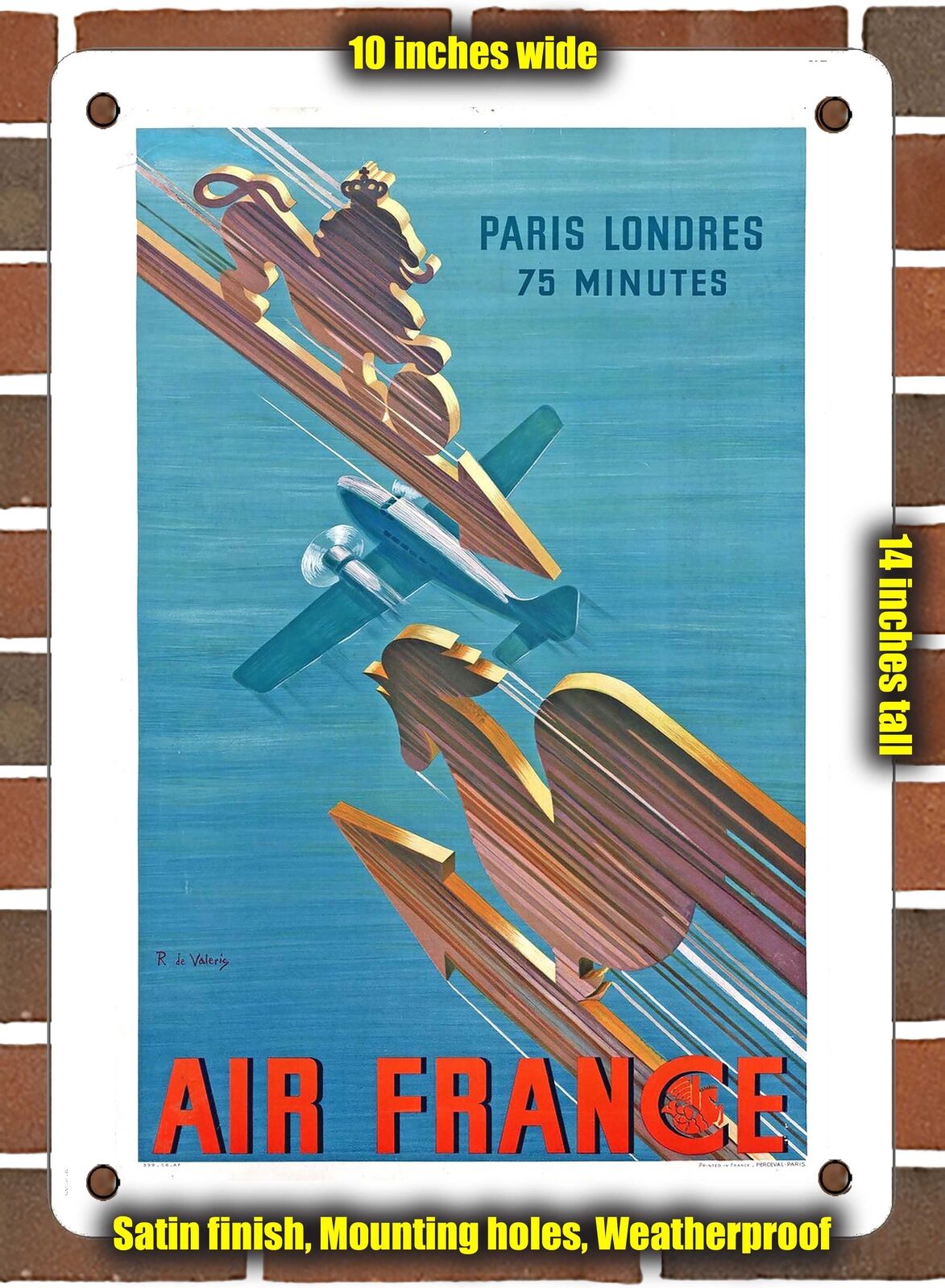 METAL SIGN - 1938 Paris-London in 75 minutes French Airline - 10x14 Inches