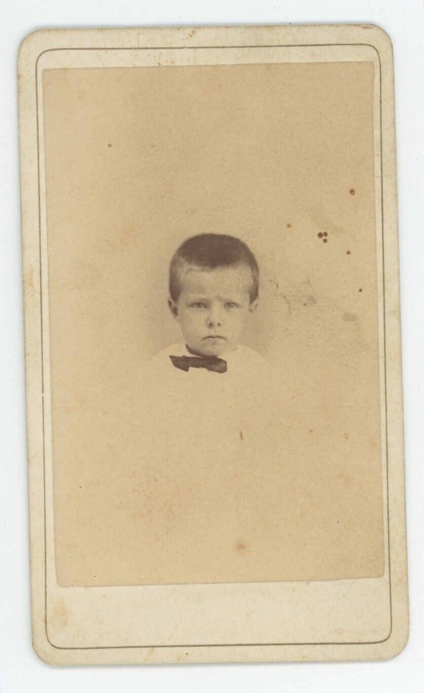 Antique CDV Circa 1870s Adorable Little Boy in Bow Tie Capen Brandon, VT
