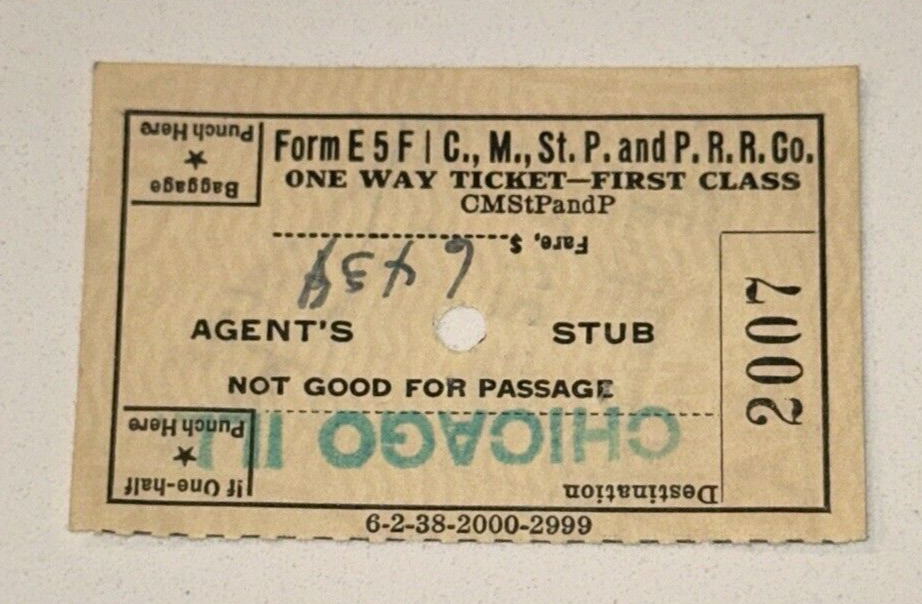 5/27/39 Tacoma Chicago One Way First Class Milwaukee Road $64.34 Ticket Stub VTG