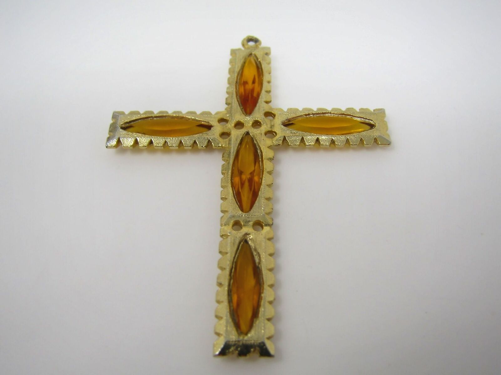 Vintage Christian Cross Pendant: Amber Color Accents Beautiful Design