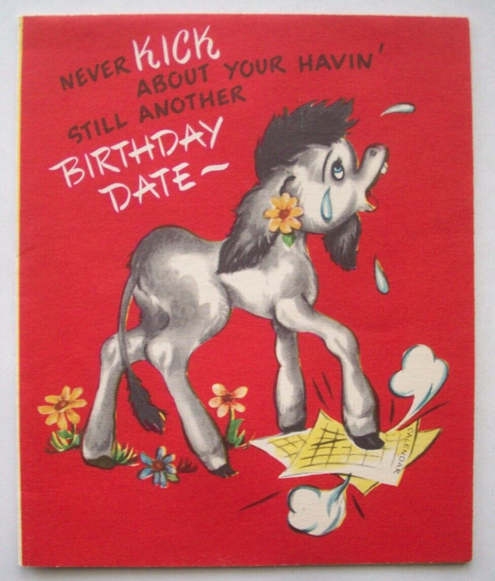 Donkey back legs kicking out vintage Birthday greeting card *BB22