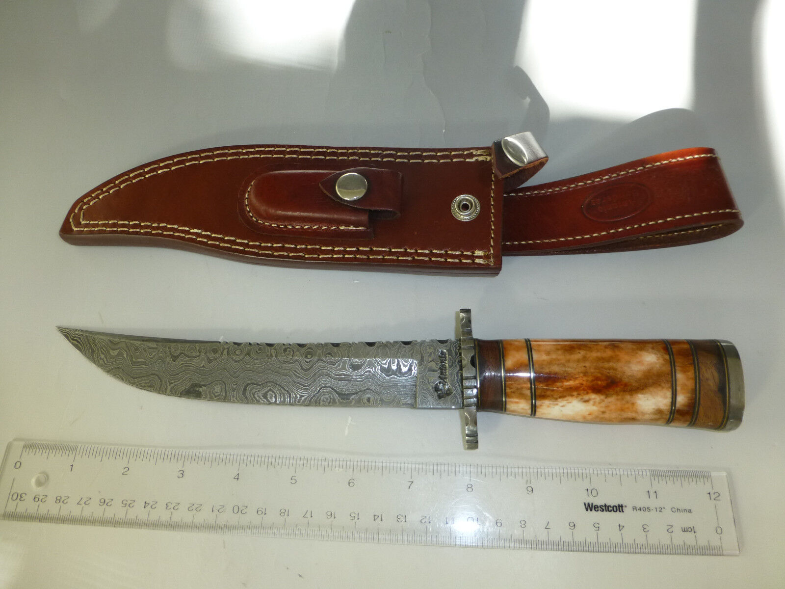 RARE CUSTOM HANDMADE A+ UNIQUE DAMASCUS FORGING KNIFE DAGGER WITH LEATHER SHEATH