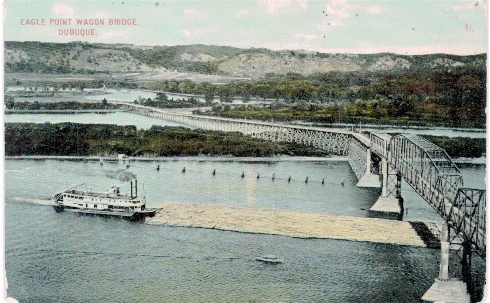 Dubuque Eagle Point Wagon Bridge & Steamer IA 1910 