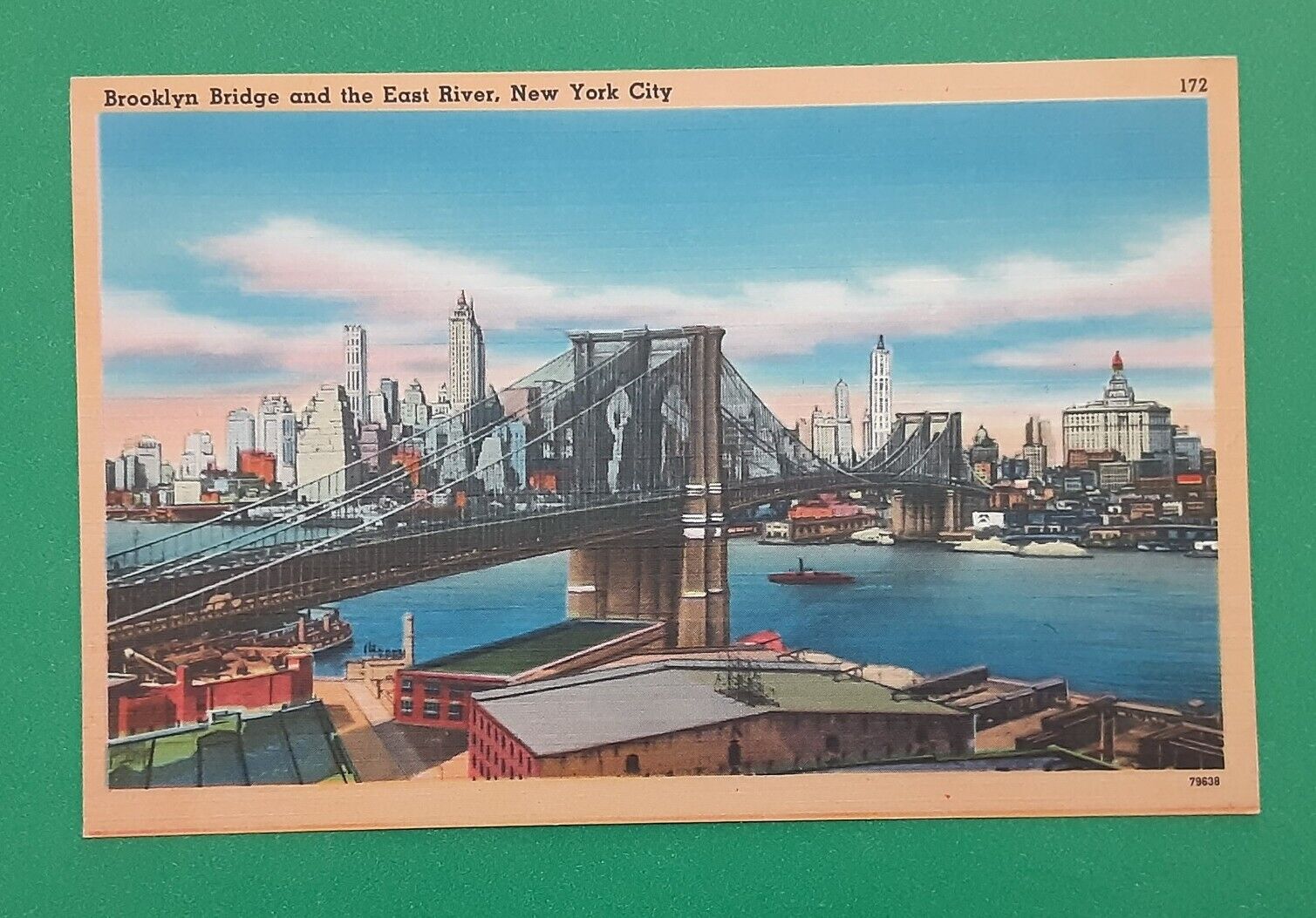 Vintage Postcard~ Brooklyn Bridge & East River New York City