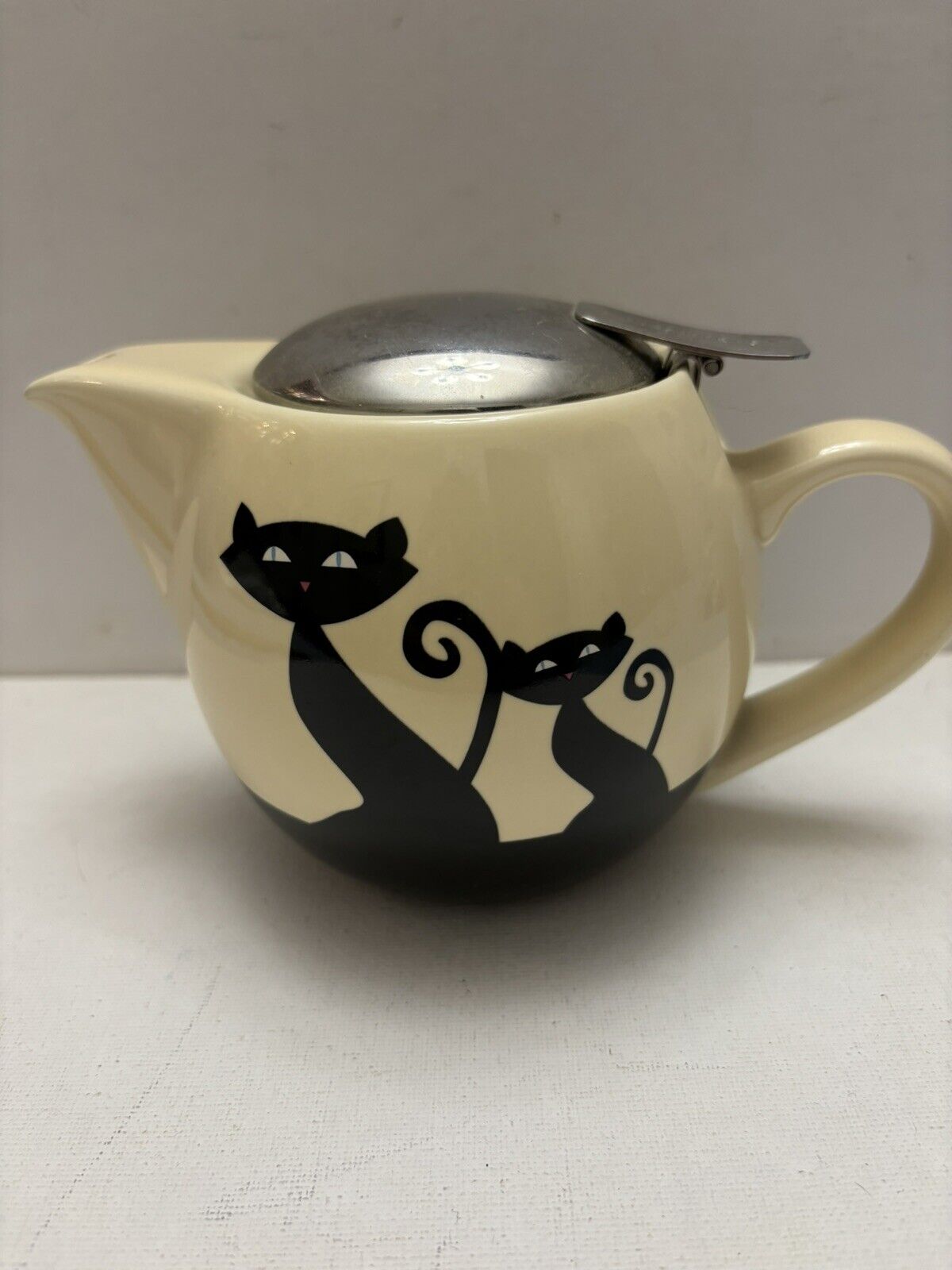 Hues N Brews Black Cat Catitude Cream Color Teapot