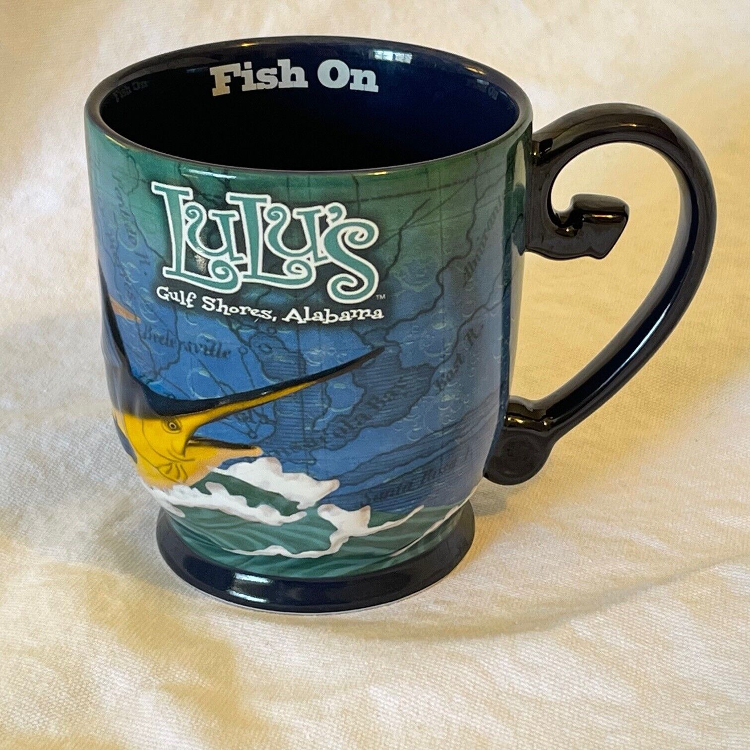 Lucy Buffet's LuLu's Gulf Shore Alabama Marlin Fishing 3D XL Coffee Cup Mug 18oz