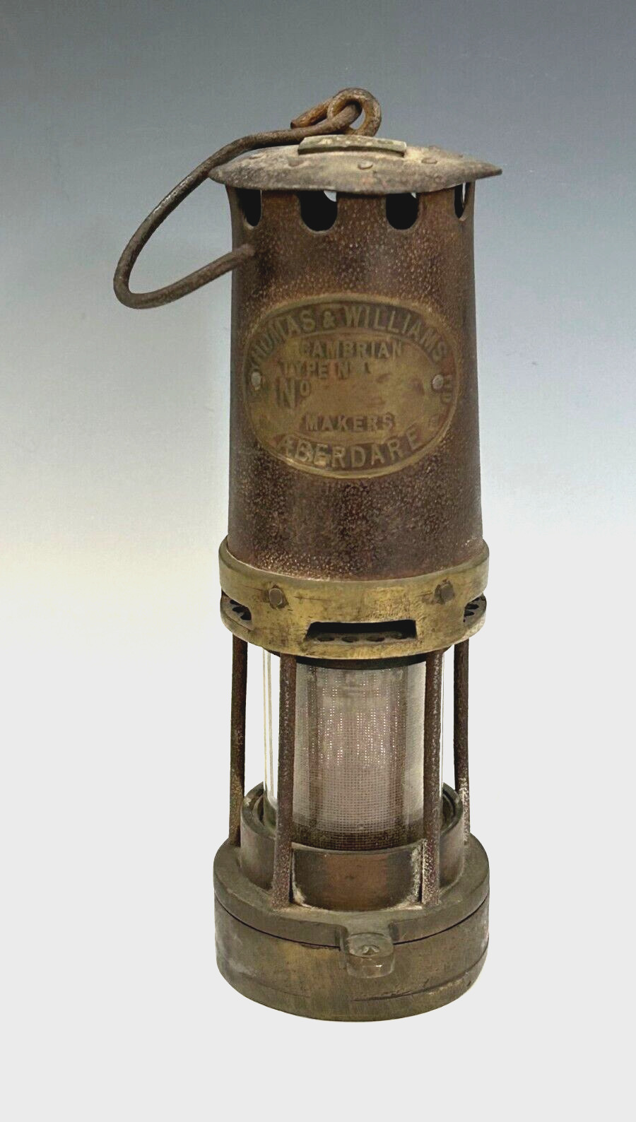 Antique E Thomas & Williams Welsh Miner\'s Lamp Brass Cast Iron A55