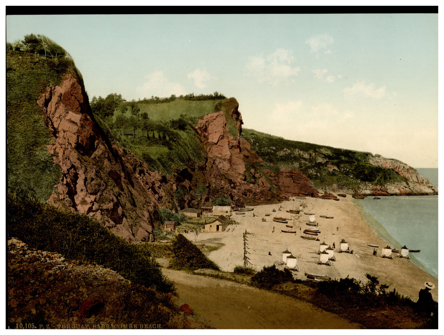 England. Torquay. Babbacombe Beach. Vintage Photochrome by P.Z, Photochrome Z