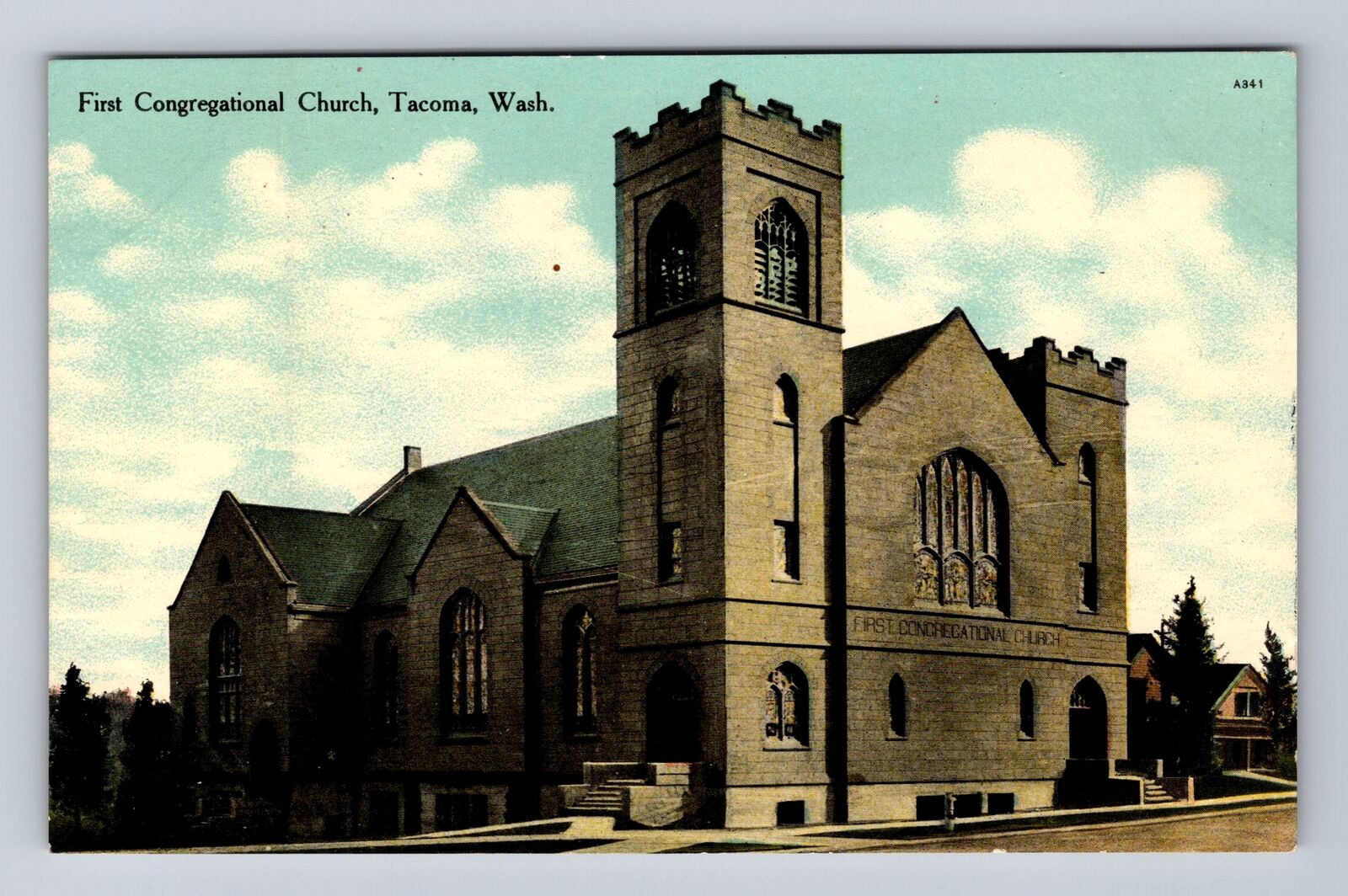 Tacoma WA-Washington, First Congregational Church, Antique Vintage Postcard