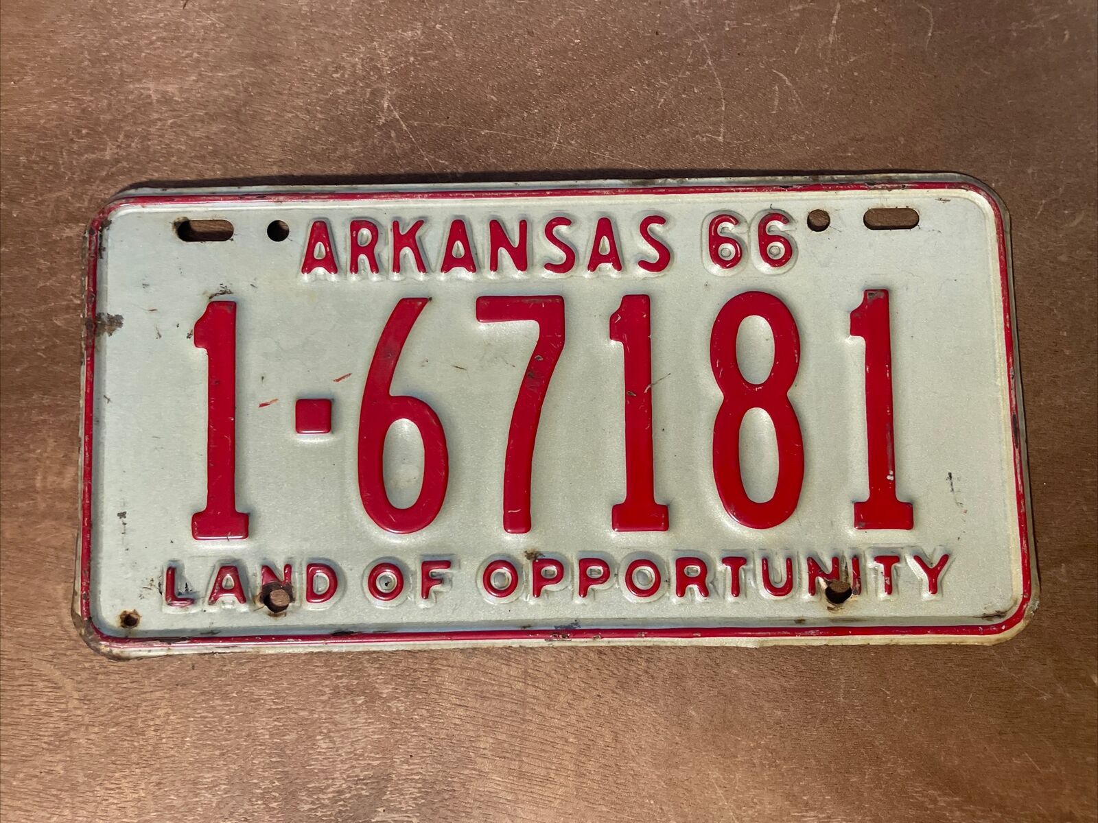 1966 Arkansas License Plate # 1- 67181