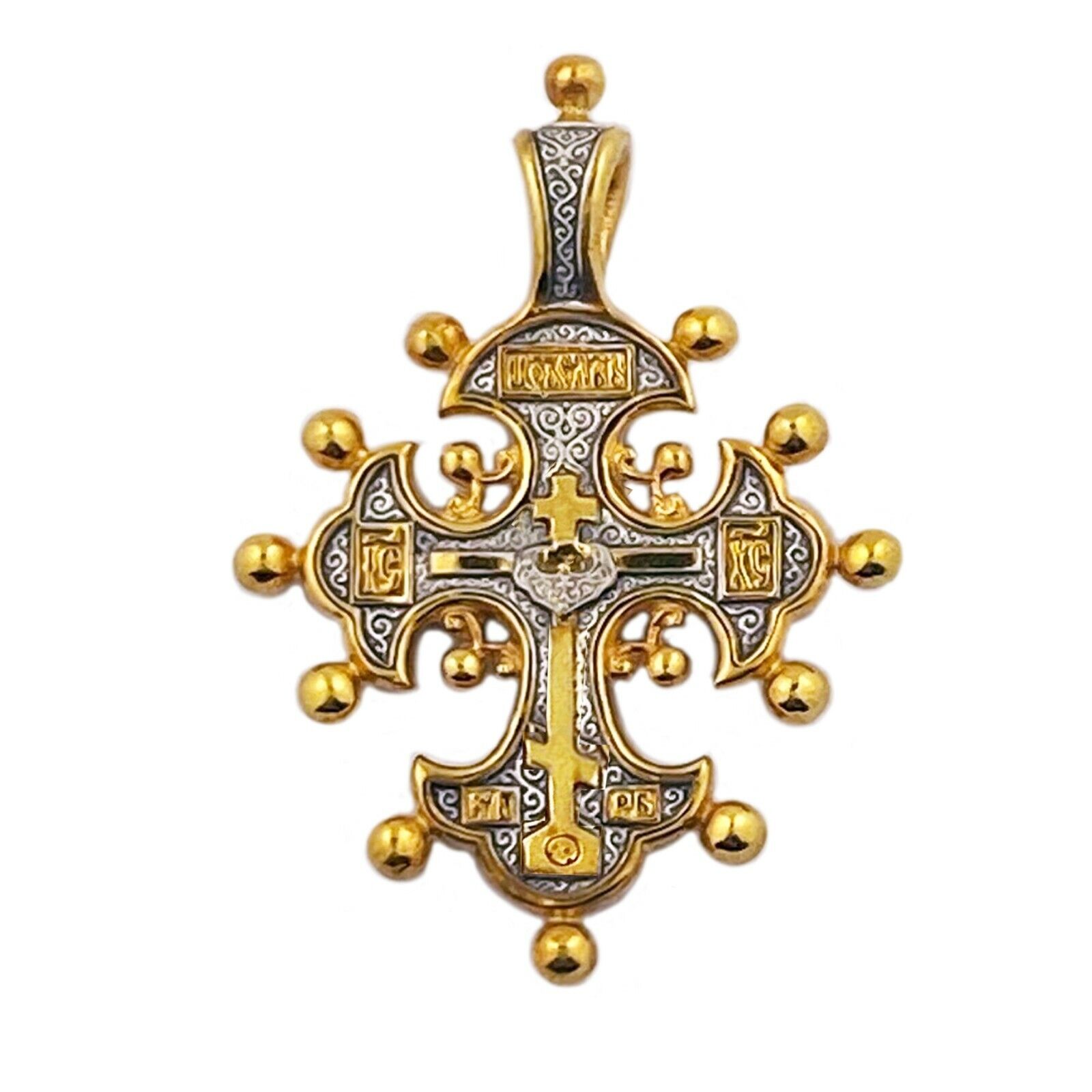 Cross Pendant Russian Old Believers Lobed For Man Woman Sterling Silver 925 gold