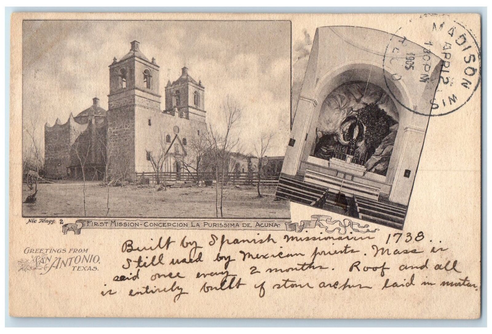 1905 Greetings From San Antonio Texas Concepcion La Purissima De Acuna Postcard