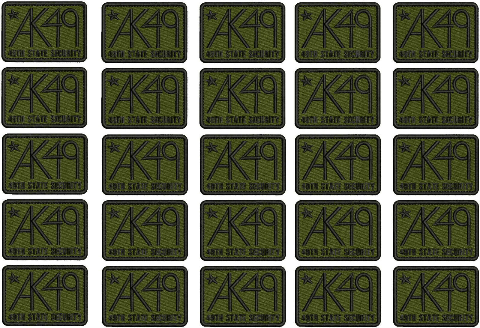 AK49 S SECURITY EMBROIDERY PATCH 3X2HOOK ON BACK OD GREEN/ BLACK