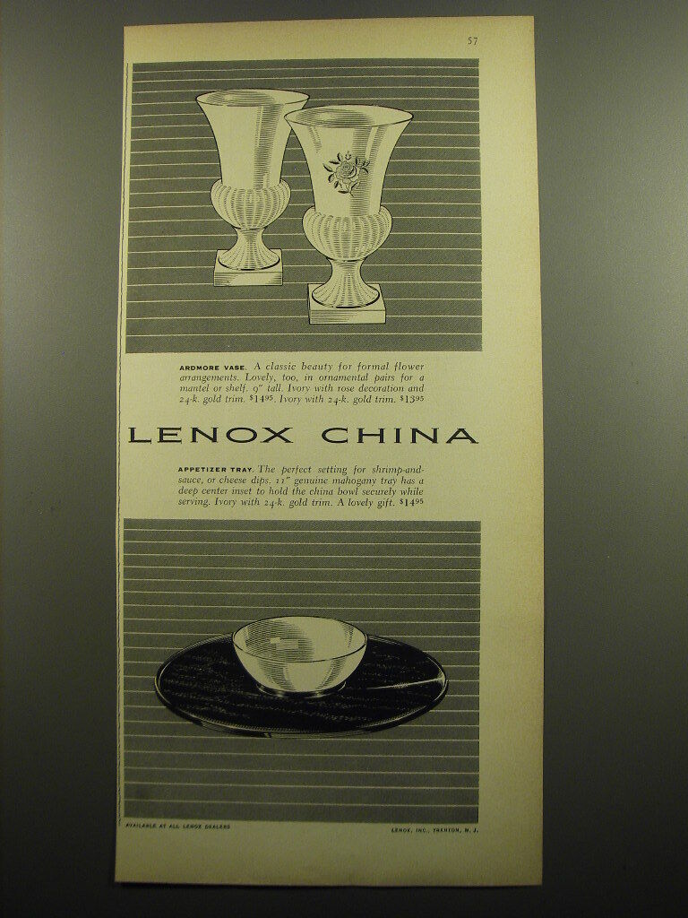 1960 Lenox China Advertisement - Ardmore Vase and Appetizer Tray