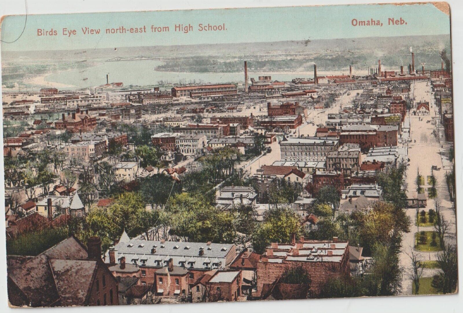 Postcard Omaha Nebraska Bird\'s Eye View North-east from High School #55