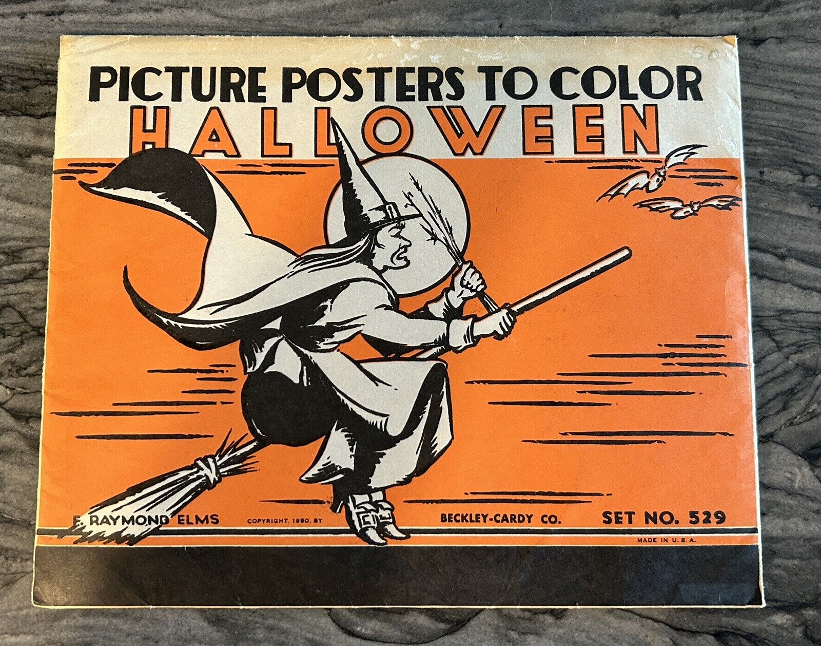 VINTAGE Beckley-Cardy 1950\'s HALLOWEEN Picture Posters to Color WITCH, OWL, CAT