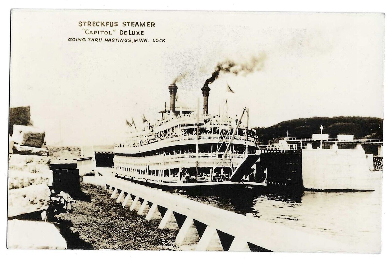 Hastings, MN Minnesota 1930 RPPC Postcard, Steamboat \'Capitol\' in Locks
