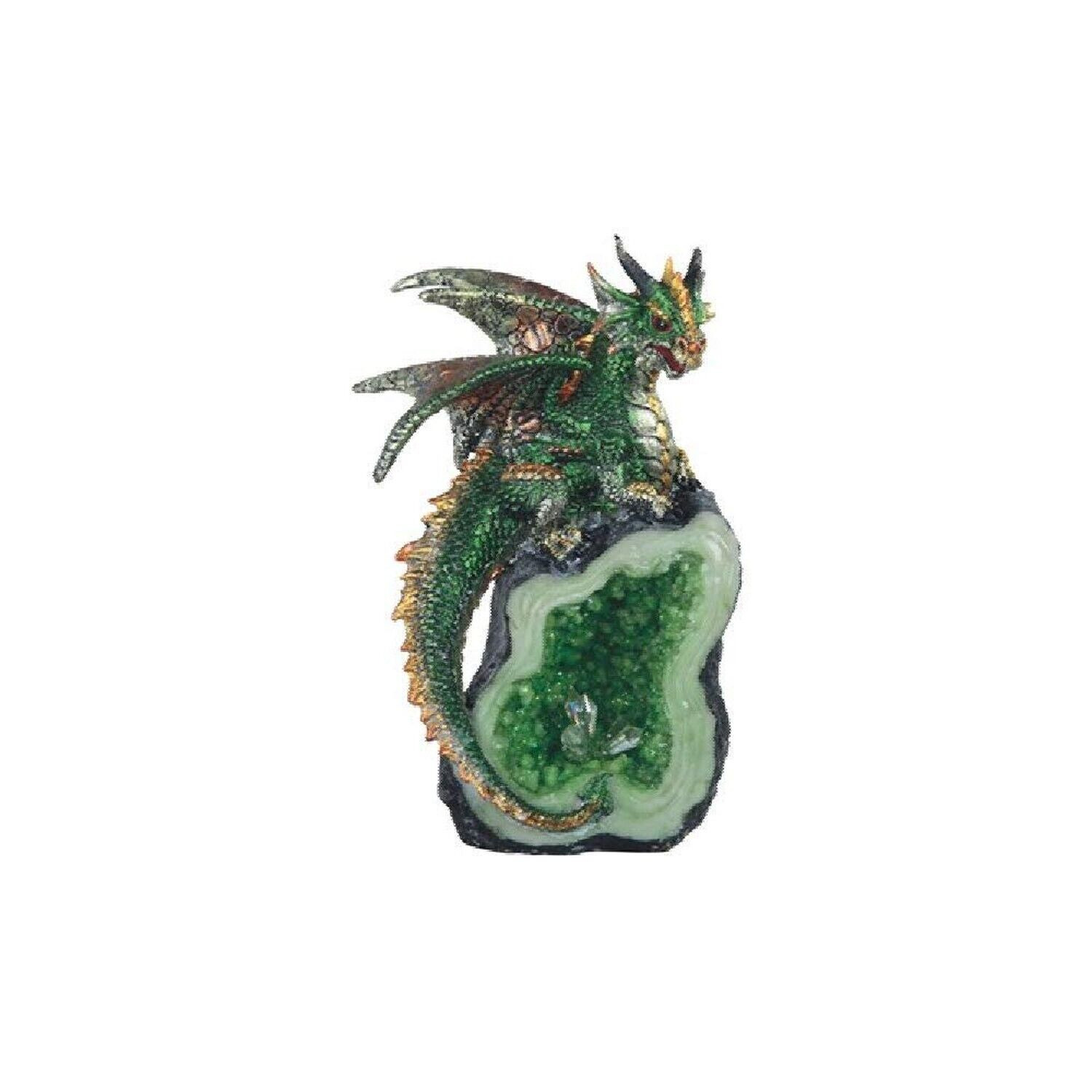 GSC 71805 8.5 Inch Dragon Figurine Green with Crystal