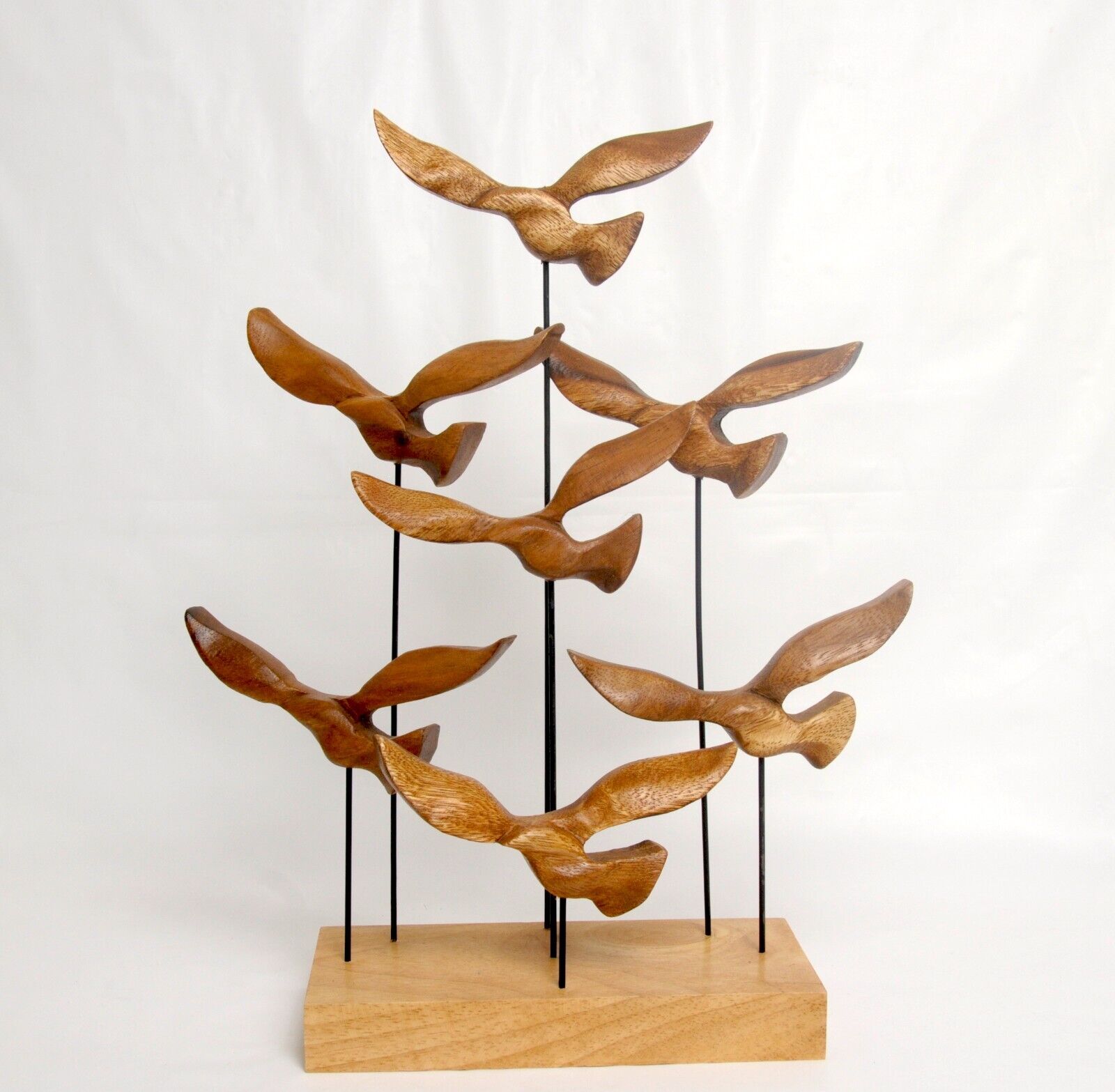 Flying Acacia Wood Seagulls Terns Birds Acacia Wood Base Figurine