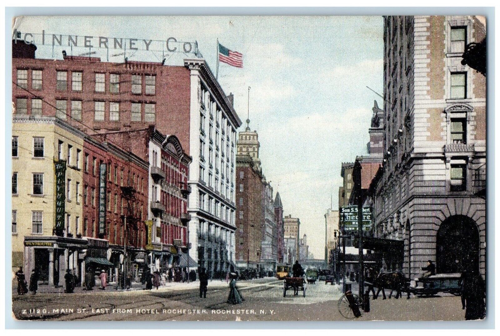 1913 Rochester NY, Main St. East From Hotel Rochester Innerney Co. Postcard