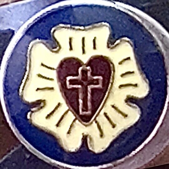 Vintage Enamel Lutheran Rose Lapel Pin, Cross Tie Tack Under 1/2” Martin Luther