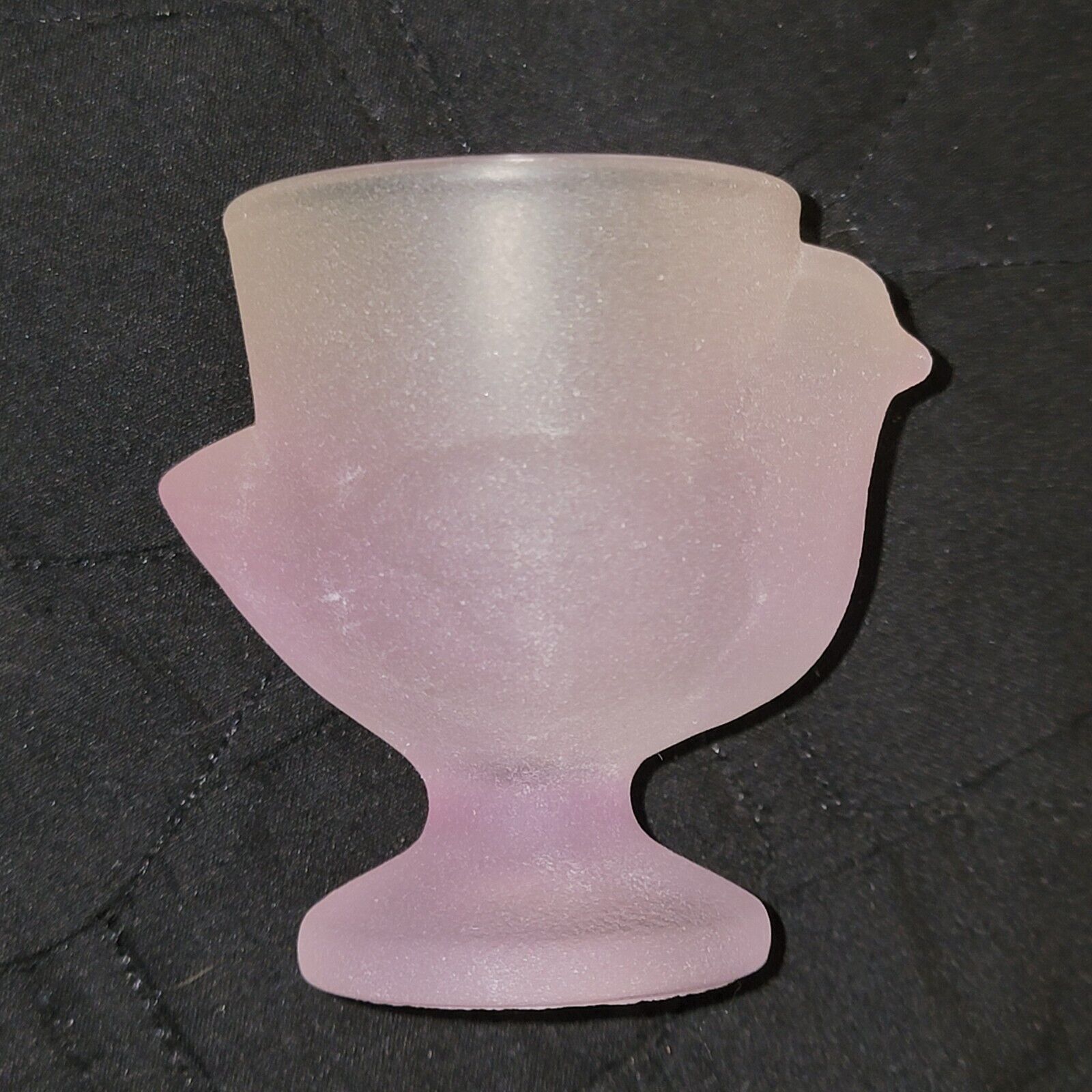 Vintage Hen Shaped Frosted Glass Pink Egg Cup