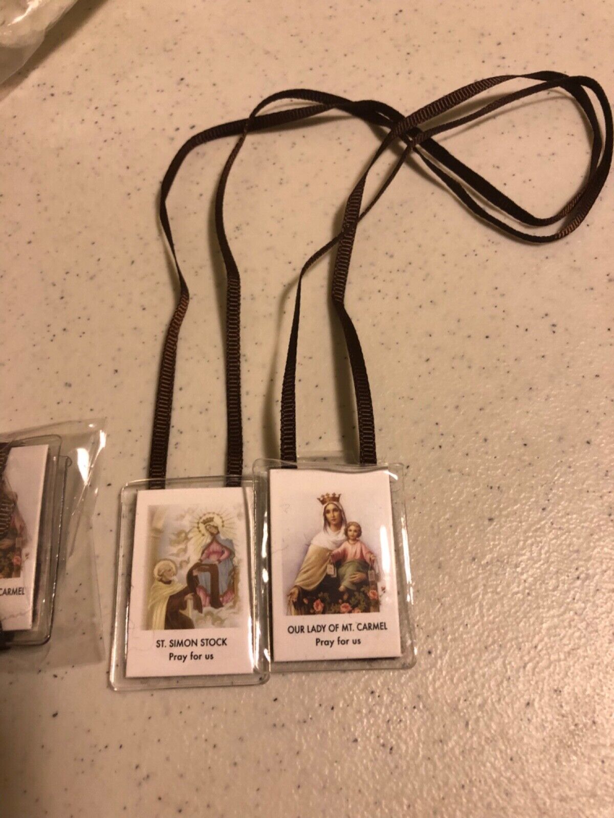 Brown Scapular in plastic Our Lady of Mt Mount Carmel Saint Simon brown cord 