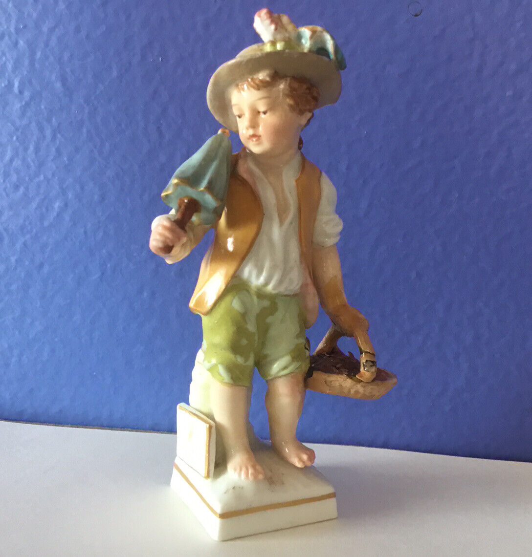 Antique KPM Royal Berlin Figurine, Boy with Basket & the Zodiac Sign Scorpio