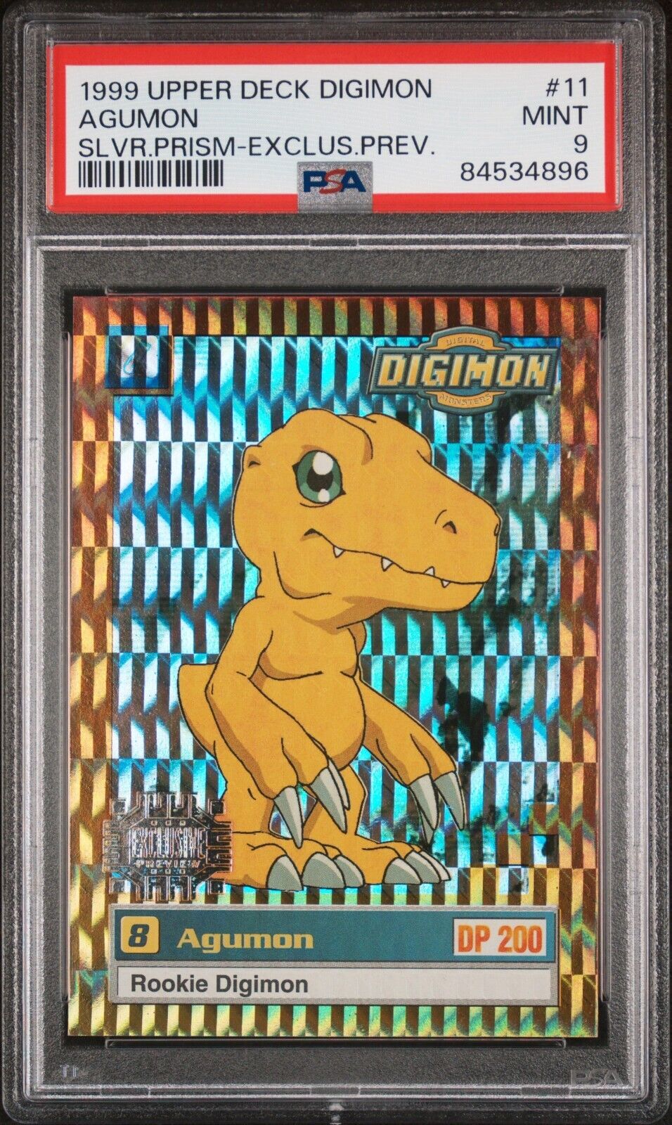 1999 Upper Deck Digimon - Agumon #11 Silver Prism Exclusive Preview PSA 9