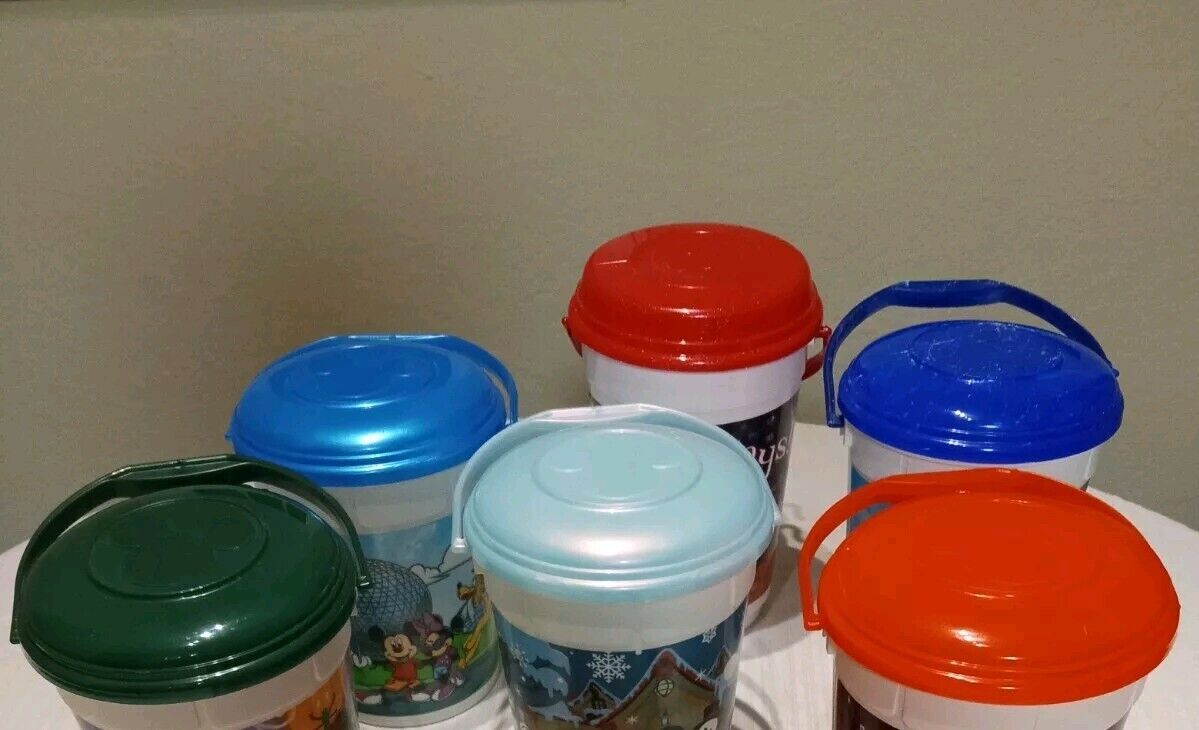 Disney Parks Popcorn Buckets with Lids (LOT OF 6)