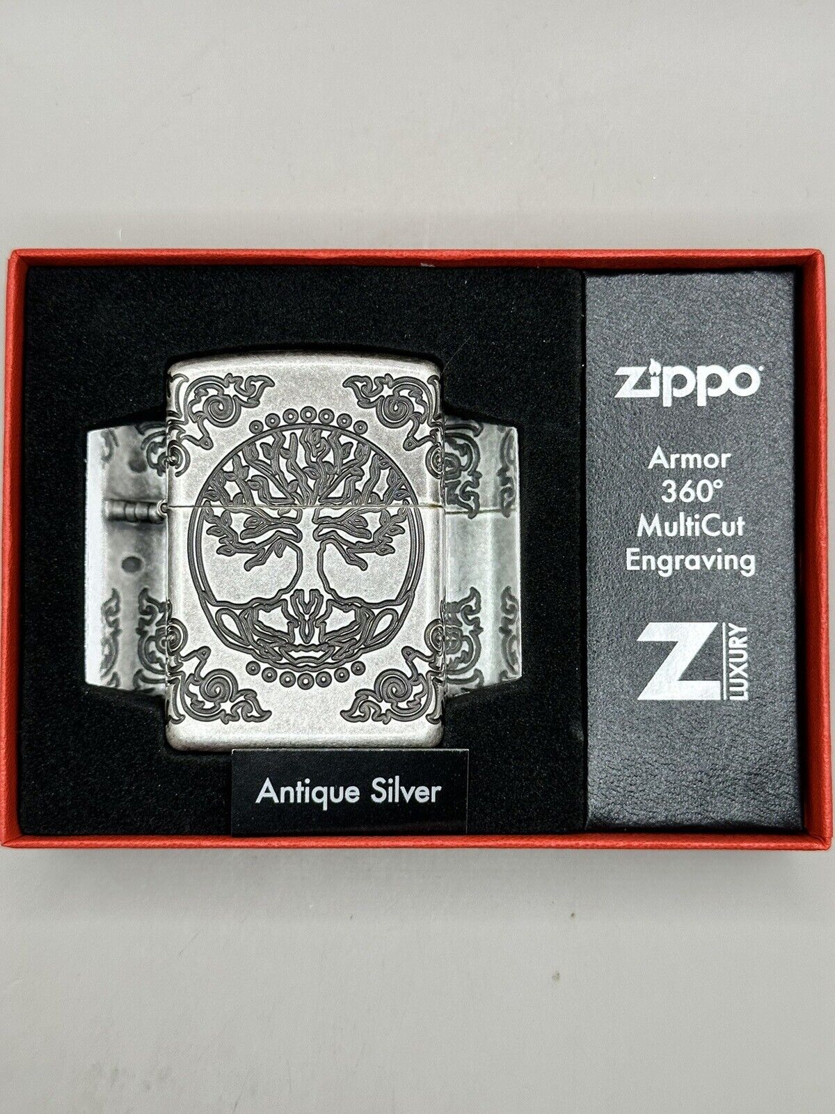 Tree Of Life Deep Carved Antique Silver Armor Zippo Lighter NEW 29670