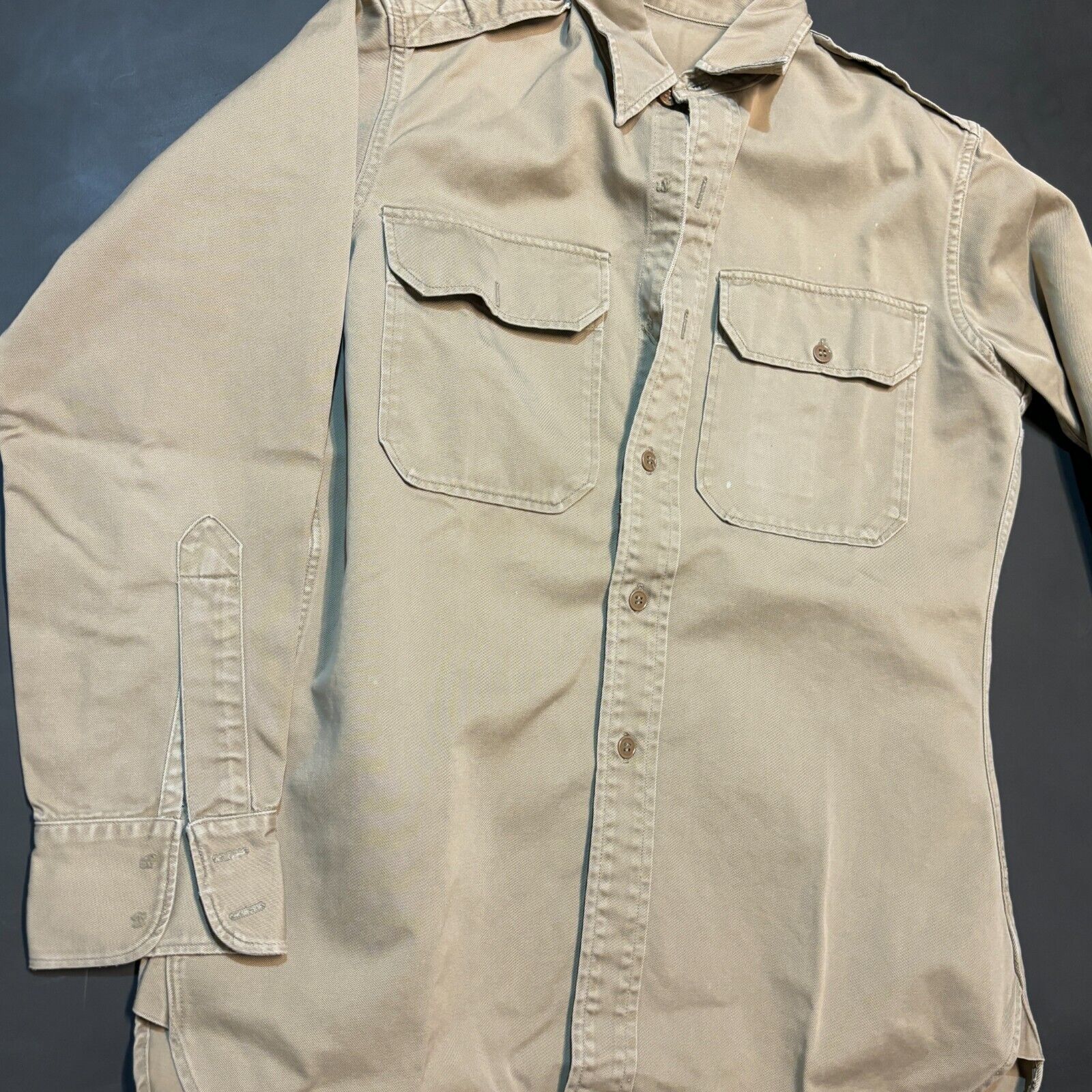Vintage Military Uniform Army Burown Cotton Button Up Shirt OG Desert Tan