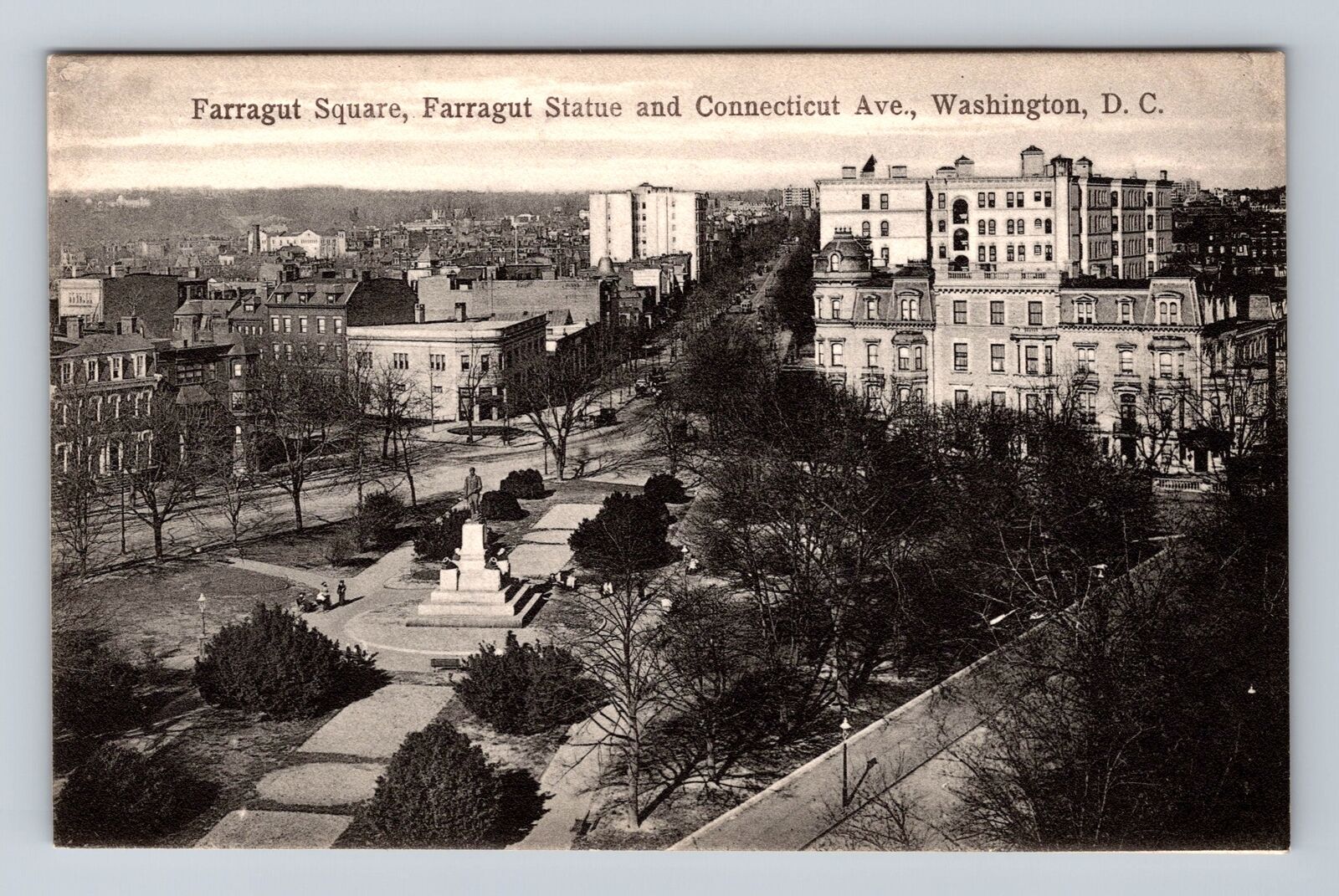 Washington DC, Farragut Square, Farragut Statue, Connecticut, Vintage Postcard