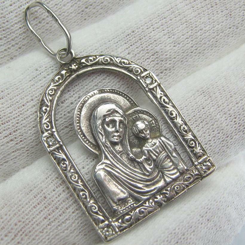 925 Sterling Silver Icon Pendant Necklace Mother of God Mary Old Vintage Jewelry