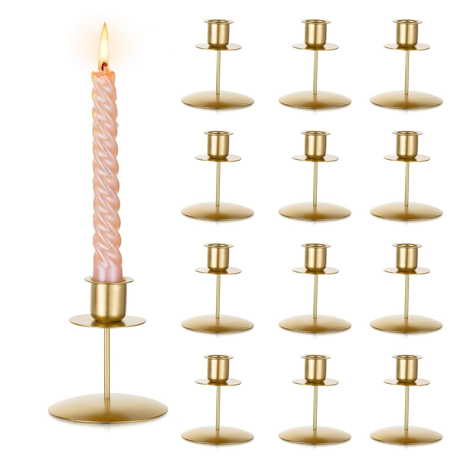 Sziqiqi Taper Candlestick Holder Gold - Pack of 12 Candle Stick Holders Bulk ...
