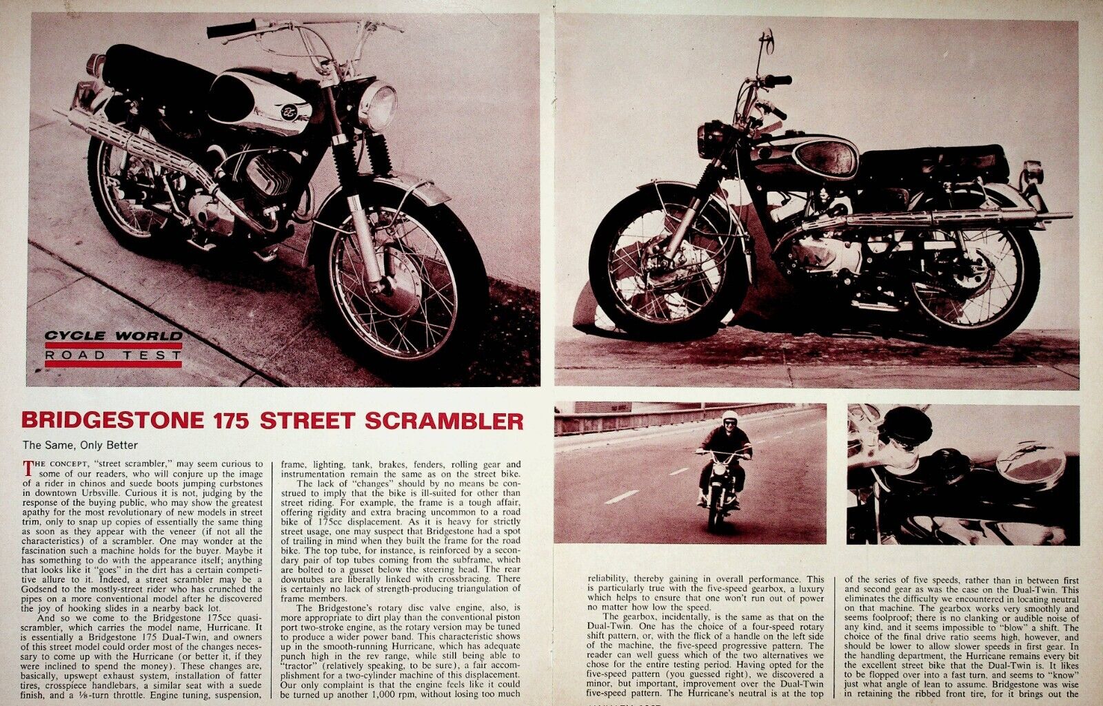 1967 Bridgestone Hurricane 175 Street - 4-Page Vintage Motorcycle Test Article 