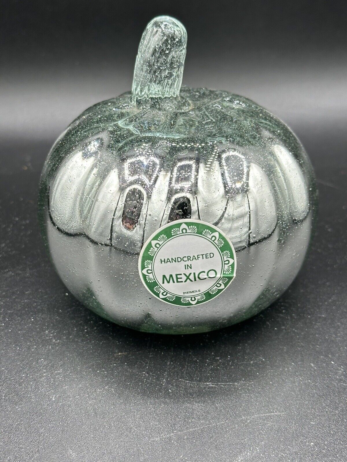 4” NEW Silver Mercury Glass Pumpkin with clear Glass Stem