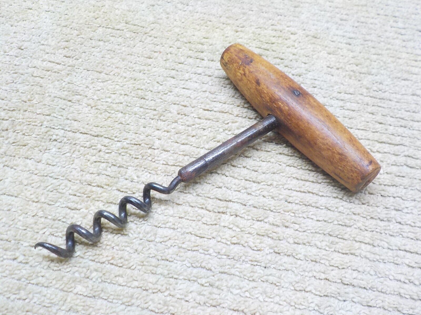 Vintage Antique Primitive Corkscrew with Wood Handle