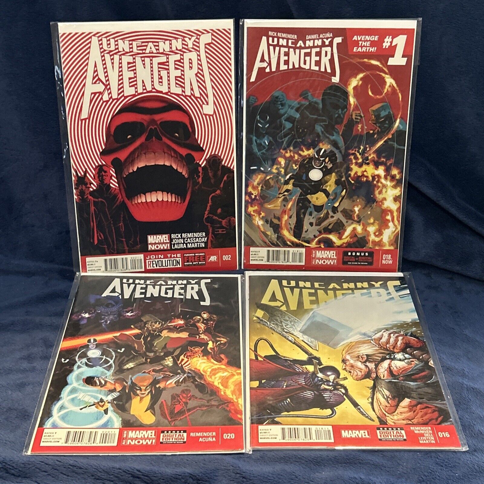 Uncanny Avengers Comic Lot #2 16 18 20  (Marvel Comics 2012) Carded Sleeved VF+