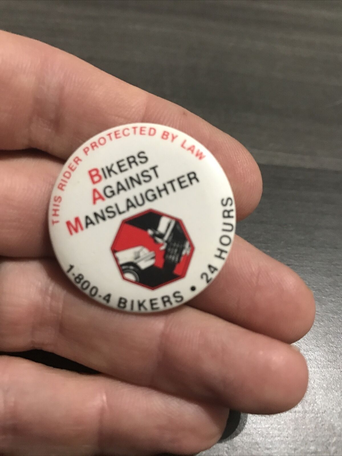 Vintage Bikers Against Manslaughter Button Pin Back