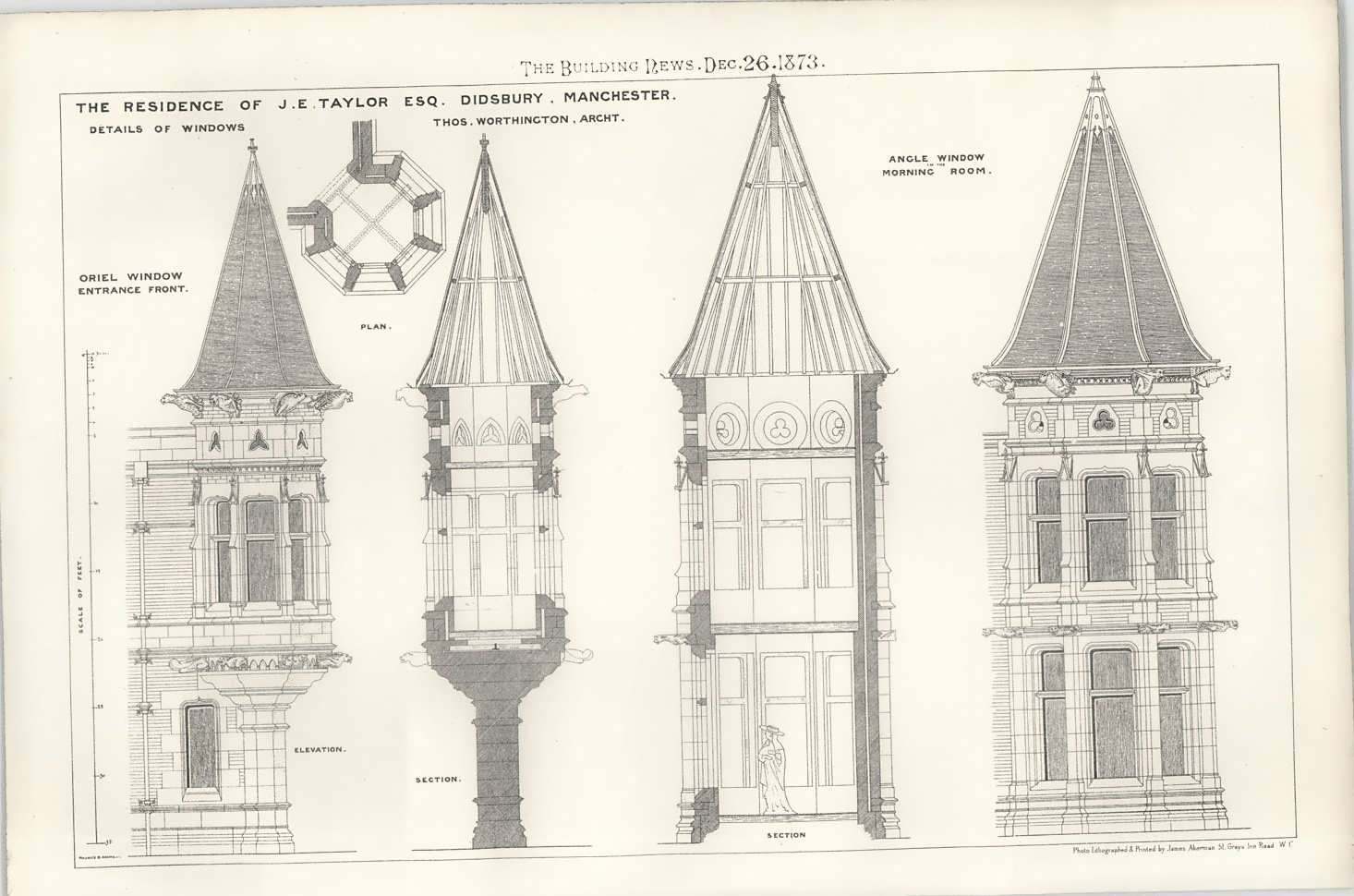1873 Residence Of Je Taylor Esq Didsbury, Details Of Windows